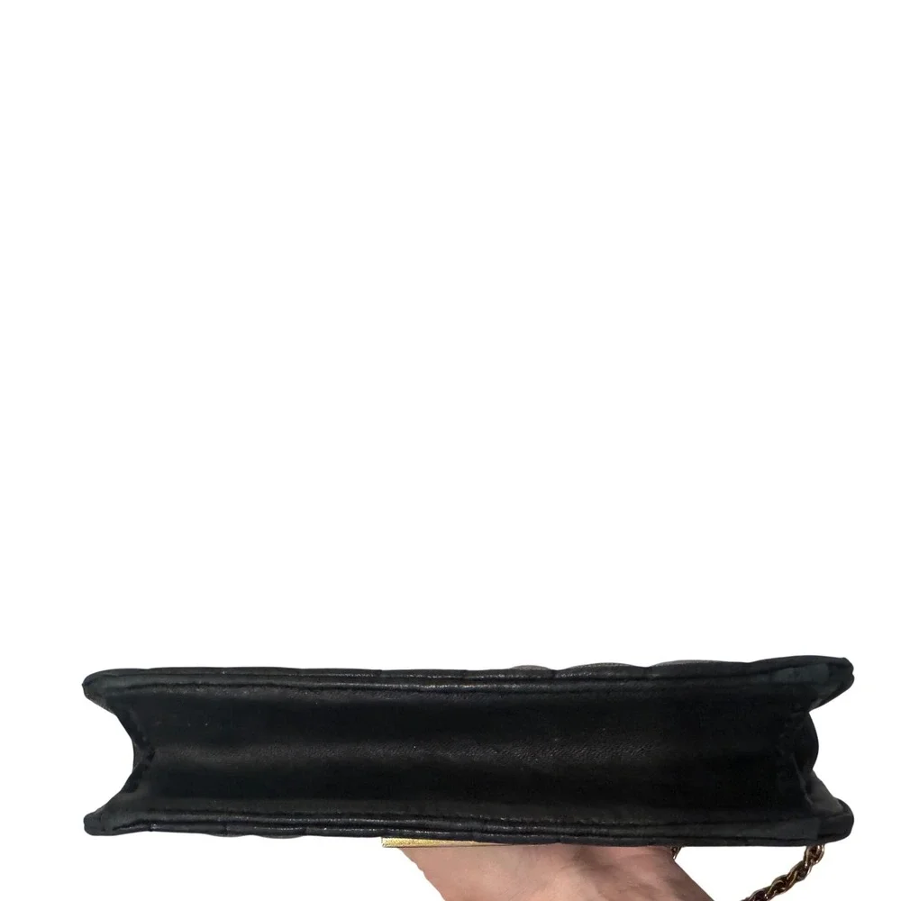 J.Crew‎ Black Quilted Leather Crossbody Chain Strap Preloved 7.5x5.5x2